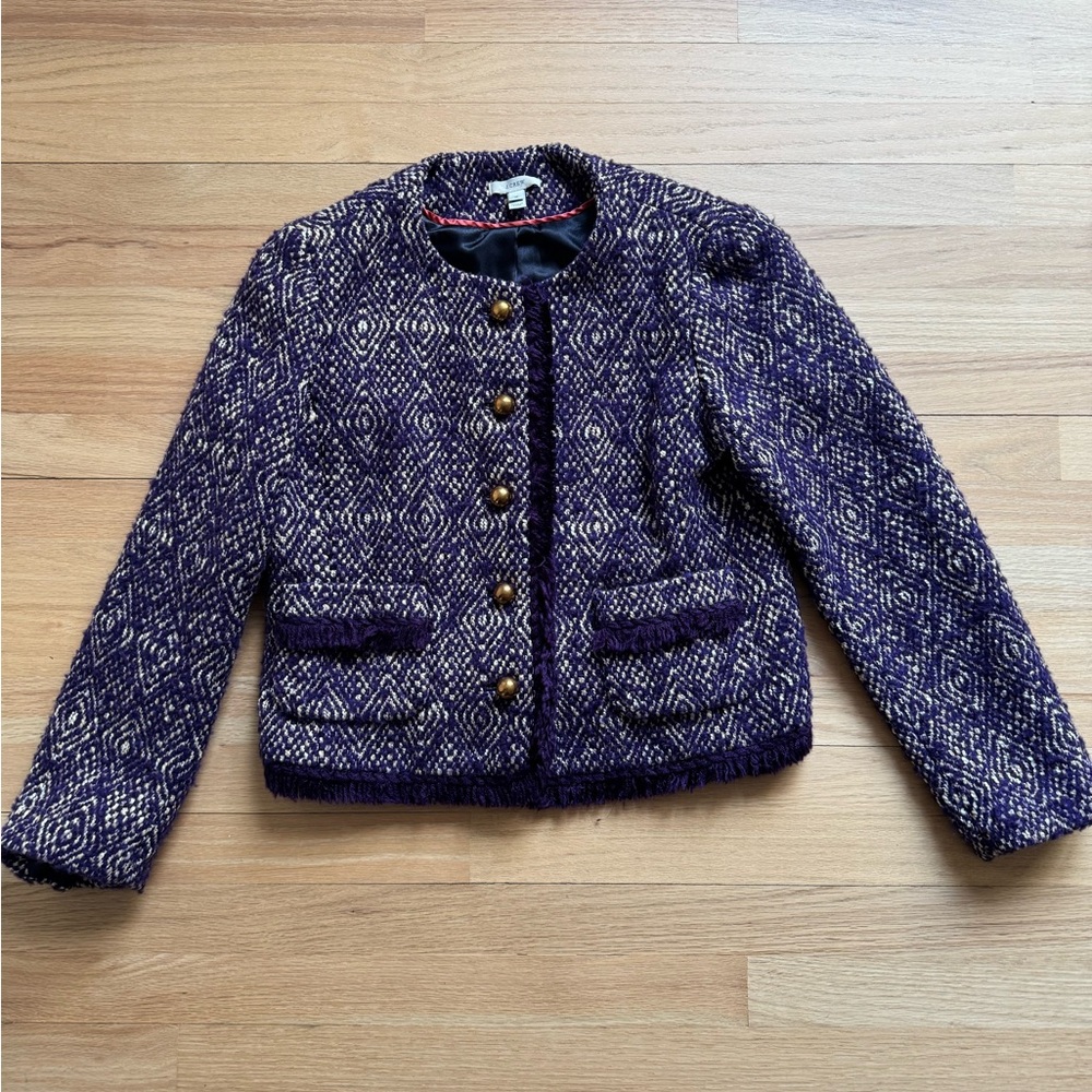 J Crew Herringbone Wool Blazer.  Purple with Gold Buttons.  Size 10.